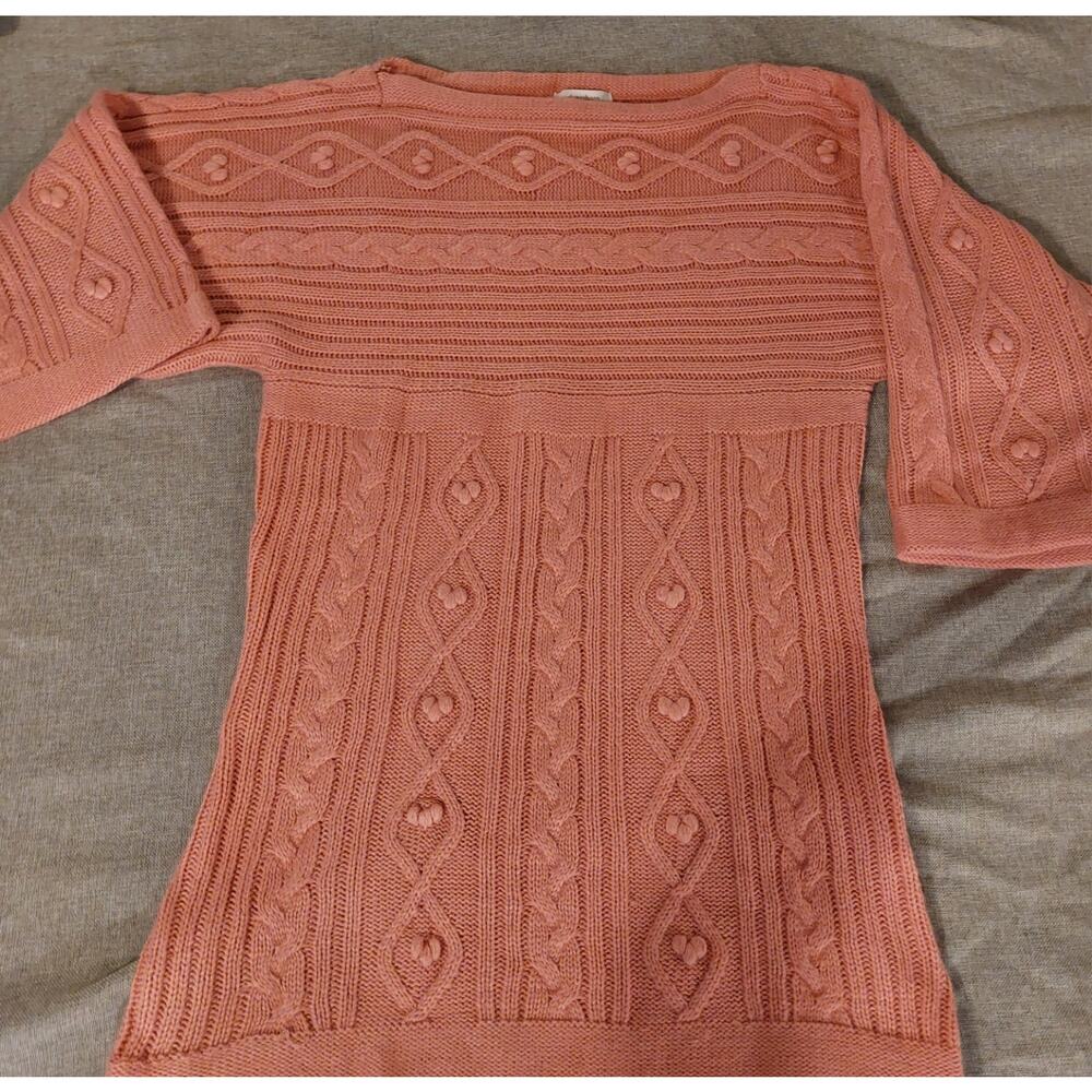 Dressbarn Knitted Tunic Sweater 3/4 Length Sleeves Salmon Pink Woman's XL
